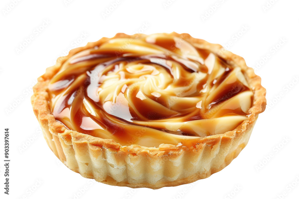 Caramel cream tart with condensed milk and crispy buttery crust, isolated on white background. Caramel cream tart with condensed milk and crispy buttery crust, isolated on white background.