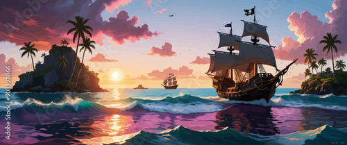 Sailing adventure in the tropical sunset