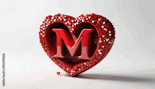 Red Heart-Shaped Letter 'M' with Heart Decorations