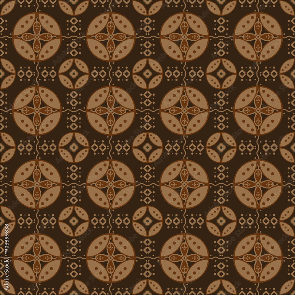 Batik Kawung, Indonesian Javanese batik with floral seamless pattern, Vector Background. Batik Kawung, Indonesian Javanese batik with floral seamless pattern, Vector Background.