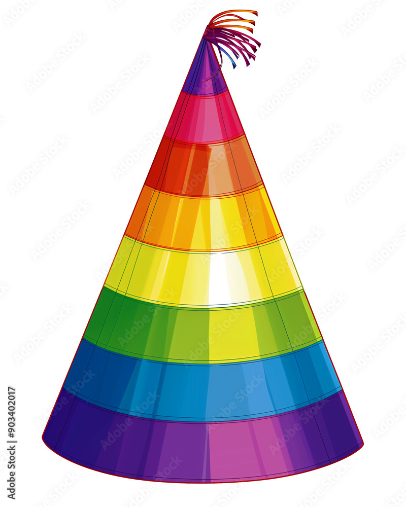 Rainbow conical party hat with vibrant stripes, LGBTQ+ pride symbol, colorful festive accessory, glossy finish, joyful celebration, isolated PNG on transparent background, whimsical & cheerful design Rainbow conical party hat with vibrant stripes, LGBTQ+ pride symbol, colorful festive accessory, glossy finish, joyful celebration, isolated PNG on transparent background, whimsical & cheerful design