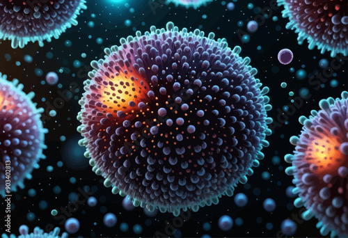 Microscopic View of a Virus: A Cluster of Viral Capsules and Nucleic Acids