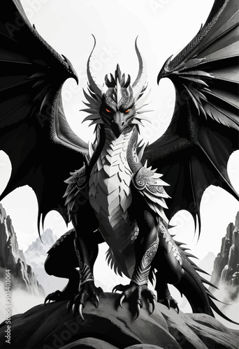 Majestic Dragon Perched on Rocky Outcrop