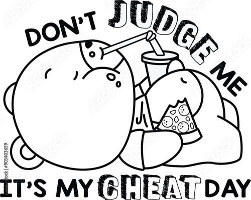 a vector of a bear lying around while eating pizza in black and white coloring