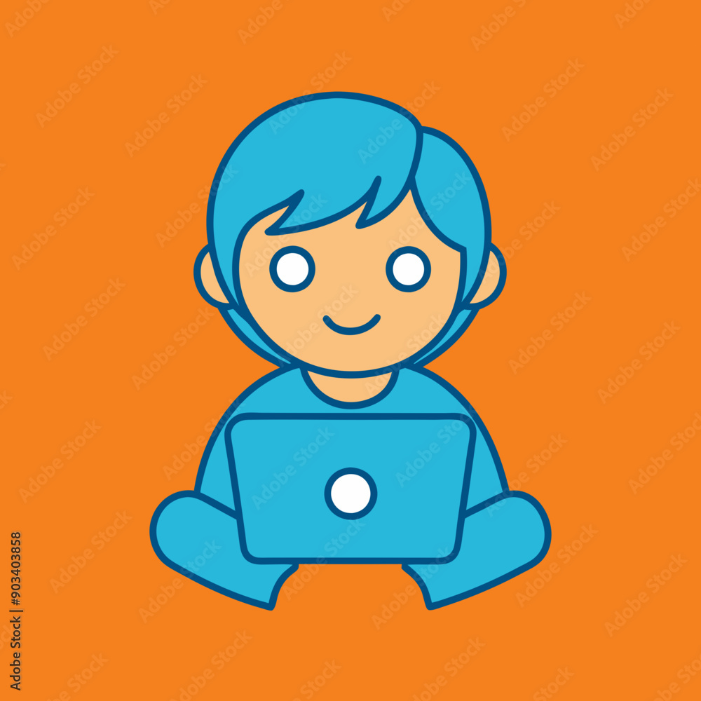 Child working on laptop vector art illustration Child working on laptop vector art illustration