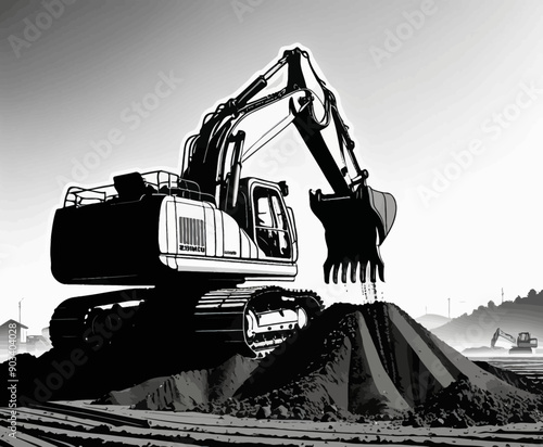 Heavy Construction Equipment Operating in a Mining Site