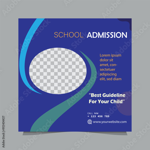 Education school web banner template or square post flyer poster,School admission social media post,School admission social media post template