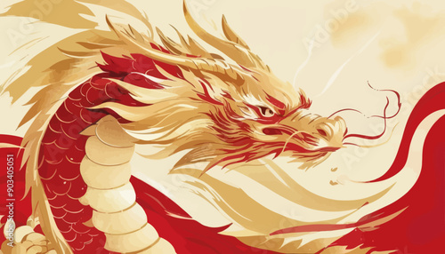 Golden Dragon with Red and Yellow Wings