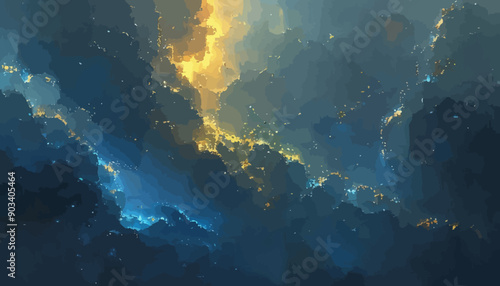 Glowing Cloudscape with Yellow and Blue Hues