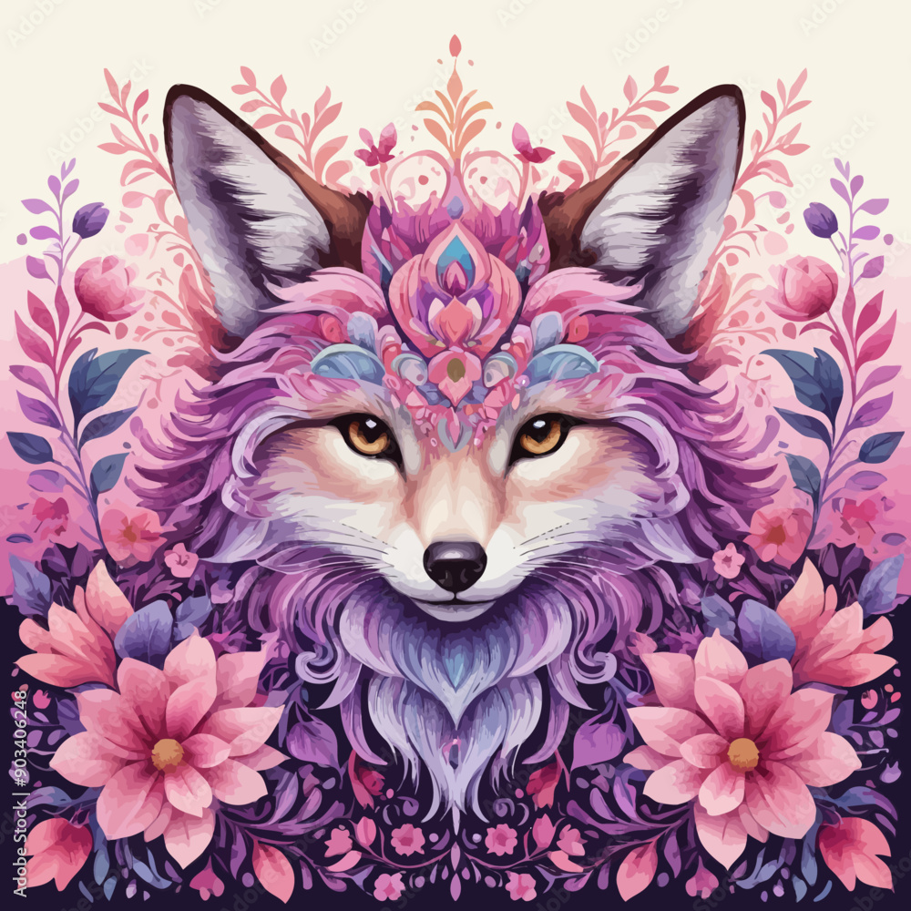 Obraz premium Fox with Flower Crown: A Vibrant and Whimsical Animal Portrait
