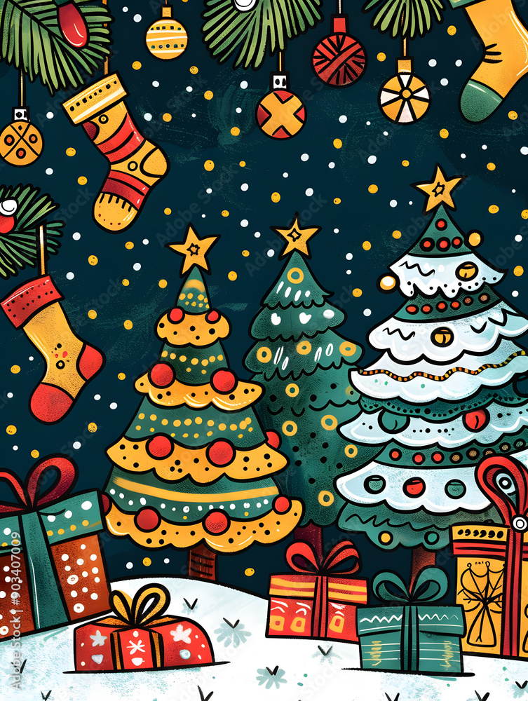 2D illustrated New Year card in a cute graphic style 2D illustrated New Year card in a cute graphic style