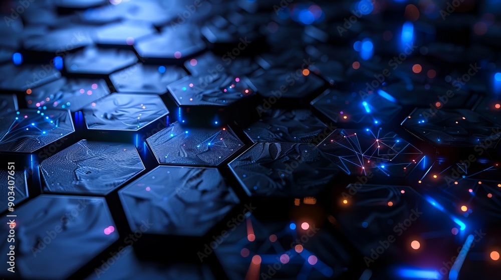 A close up of a bunch of blue and red lights on a black surface A close up of a bunch of blue and red lights on a black surface