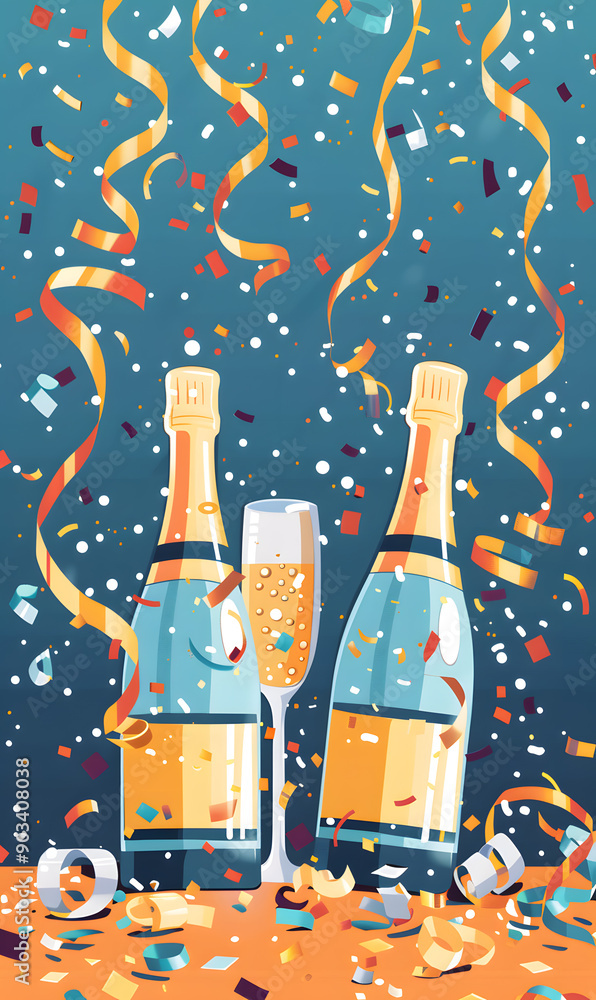 2D illustrated New Year card in a cute graphic style 2D illustrated New Year card in a cute graphic style
