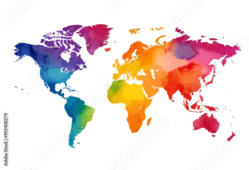 Colorful World Map with Watercolor Effect