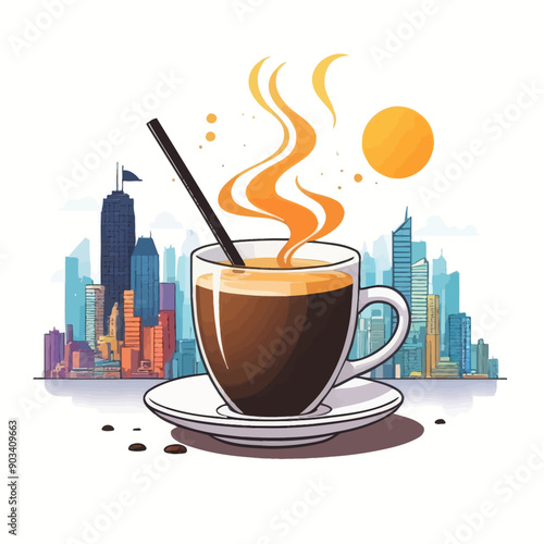 Coffee Break in the City: A Cup of Coffee with a View of the Skyline