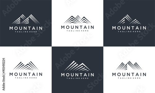 Collection of mountain vector logo templates made with lines
