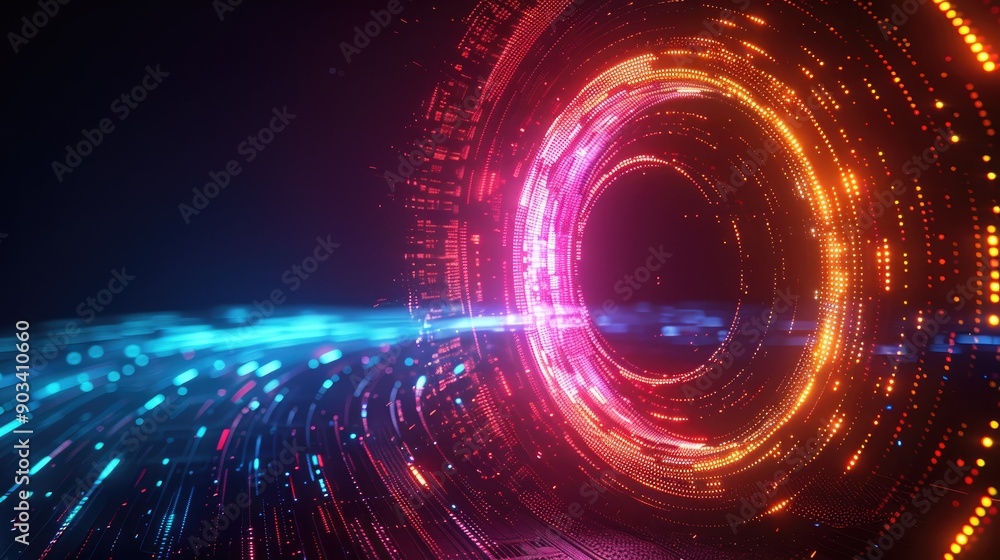 Futuristic Digital Technology Background with Glowing Rotating Light Patterns Futuristic Digital Technology Background with Glowing Rotating Light Patterns