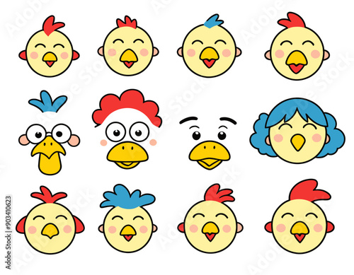 Chicken Emotions: A Collection of 12 Adorable Chicken Faces with Different Expressions