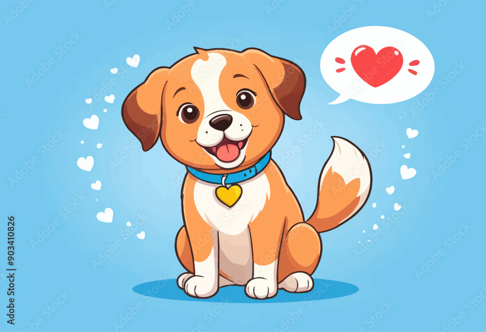Fototapeta premium Cheerful Brown and White Dog with Heart Symbol