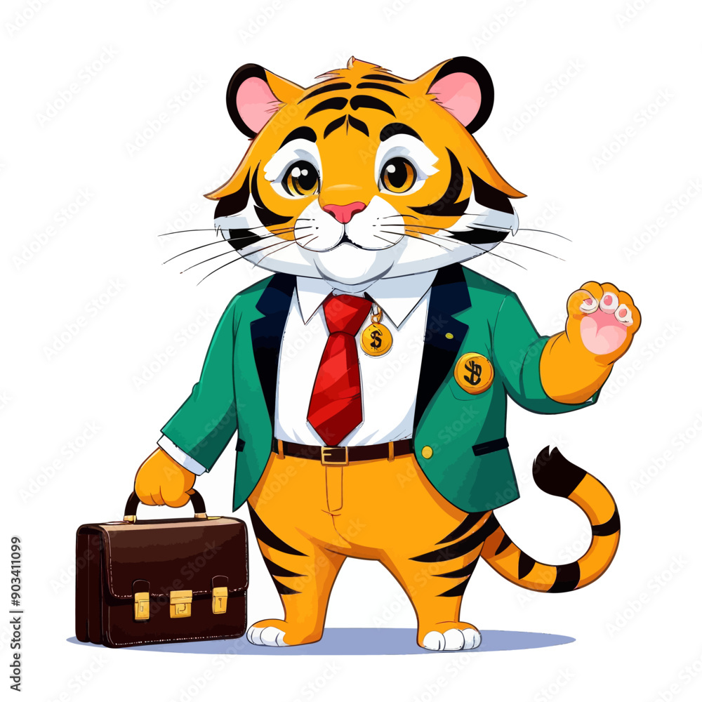 Business Tiger in Suit Holding Briefcase Business Tiger in Suit Holding Briefcase