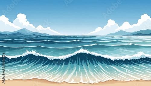 Calm Ocean Waves Crashing on Sandy Beach