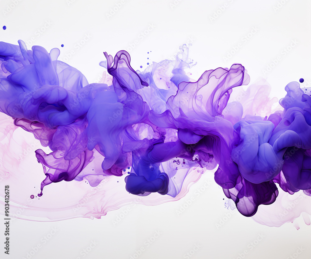 Elegant Purple Ink Swirl on White Background. Abstract Design of Vibrant Purple and Violet Ink Flowing on White Canvas. Elegant Purple Ink Swirl on White Background. Abstract Design of Vibrant Purple and Violet Ink Flowing on White Canvas.
