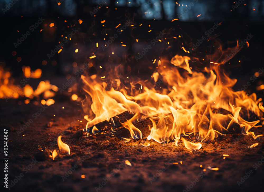 A Captivating Campfire Blazing Under a Shower of Sparks. Dance of Flames: A Dynamic Campfire Casting Glowing Light on a Dark Night. A Captivating Campfire Blazing Under a Shower of Sparks. Dance of Flames: A Dynamic Campfire Casting Glowing Light on a Dark Night.