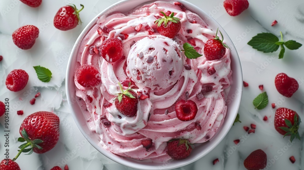 Vibrant Strawberry Ice Cream with Fresh Berries on White Background | High-Quality Studio Shot with Canon EOS K5 and Hyperrealistic Detail Vibrant Strawberry Ice Cream with Fresh Berries on White Background | High-Quality Studio Shot with Canon EOS K5 and Hyperrealistic Detail