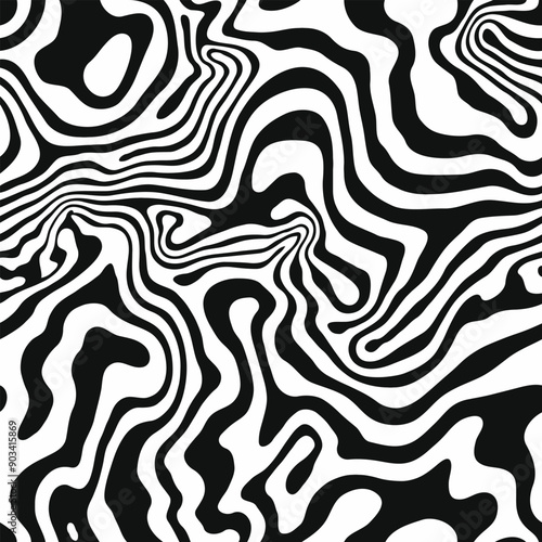 black and white  psychedelic wavy lines flat pattern vector