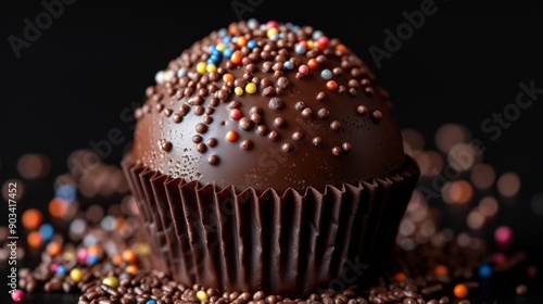 Exquisite Brazilian Brigadeiro Chocolate Truffle with Sprinkles in Photorealistic Detail on White Background | Studio Lighting | Canon EOS K5 85mm