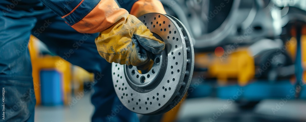 Mechanics replacing car brakes, skilled labor,