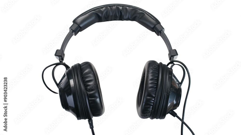 Black headphones earphones on transparent background Black headphones earphones on transparent background