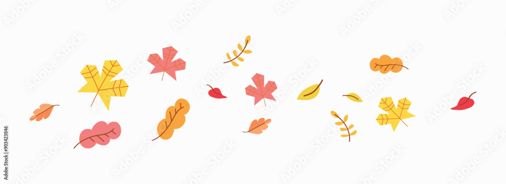 Autumn leaves blown by the wind on a white background vector illustration banner Autumn leaves blown by the wind on a white background vector illustration banner
