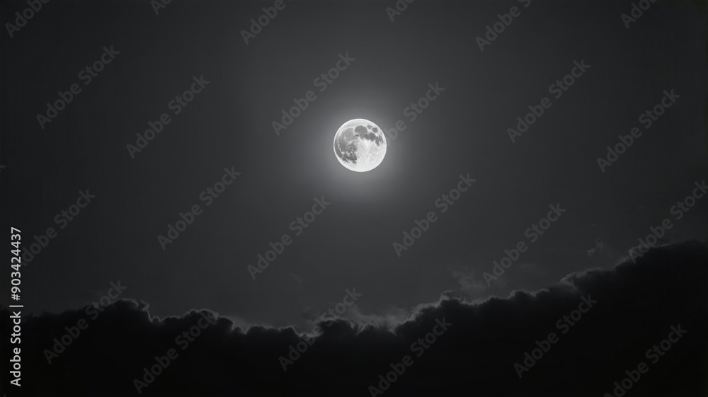 Full Moon Over Cloudy Night Sky - Black and White Nighttime Photograph for Nature and Astronomy Enthusiasts Full Moon Over Cloudy Night Sky - Black and White Nighttime Photograph for Nature and Astronomy Enthusiasts