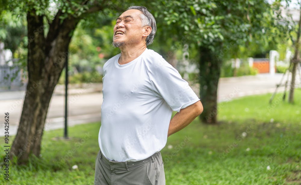 Sick unhappy senior adult elderly man touching her muscle injury Lower back suffering from muscles back pain at home.physical injury and healthcare problem Sick unhappy senior adult elderly man touching her muscle injury Lower back suffering from muscles back pain at home.physical injury and healthcare problem