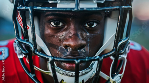 Portrait of a football player with helmet and pads