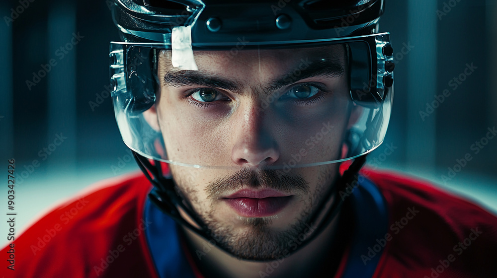 Portrait of a male hockey player in uniform Portrait of a male hockey player in uniform