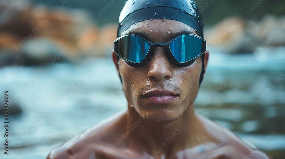 Fototapeta premium Triathlete with a determined look