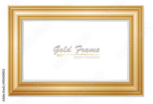 An elegant gold picture frame with hyper realistic shape. Approximate frame size 100x140 cm, high resolution 300 dpi. This image is NOT generated by Ai, the vector version is available in my gallery.