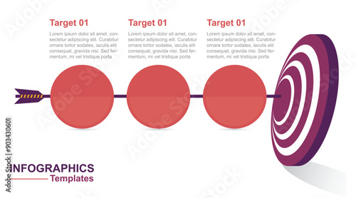 Infographics Target and three steps achievement illustration