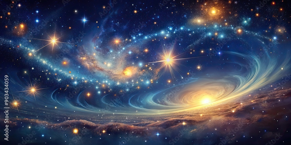 Fototapeta premium Abstract night sky background with shimmering stars and swirling galaxies, night, sky, abstract, background, stars, galaxies
