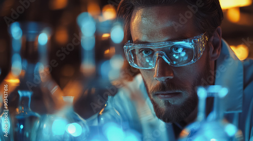 Scientist engaged in biotechnology development in a modern indoor laboratory setting, showcasing advanced research techniques.