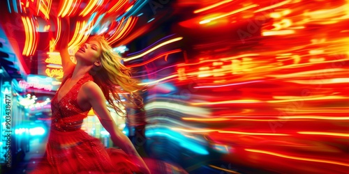 Stylish, trendy, cool youth culture, colorful portrait photoshoot in city street nightlife with neon aesthetics. Generative AI