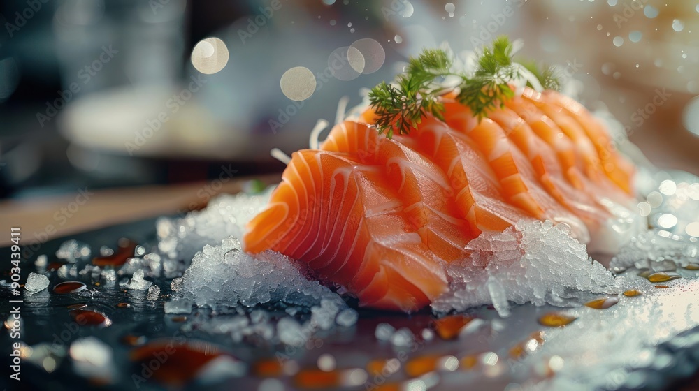 a close up of a piece of salmon on ice a close up of a piece of salmon on ice