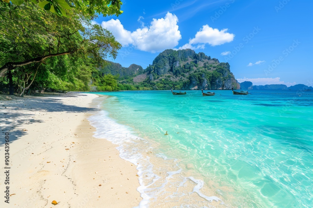 Fototapeta premium Tranquil Tropical Beach Scene with Crystal Clear Water