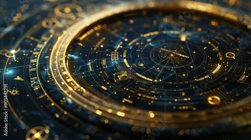 Wallpaper Mural Abstract Golden Compass with Astrological Symbols and Stars Torontodigital.ca