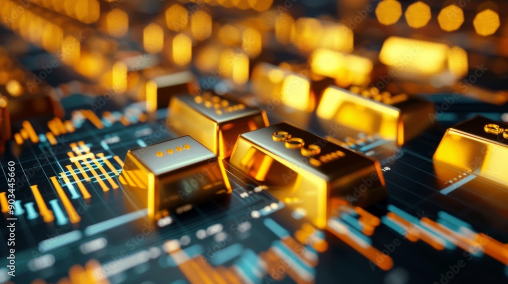 A close up of gold bars on a computer screen A close up of gold bars on a computer screen