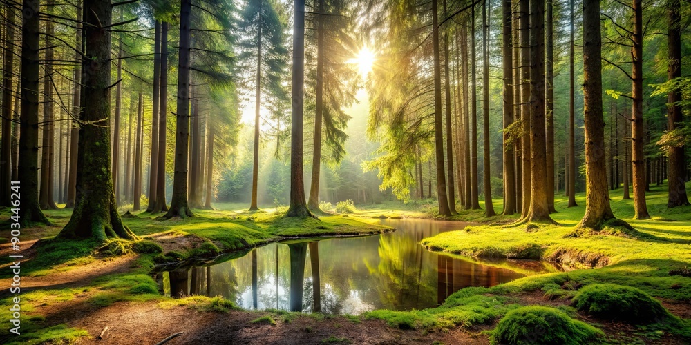 Obraz premium Rejuvenate in a peaceful forest setting , nature, harmony, relaxation, serenity, tranquility, rejuvenation, outdoors