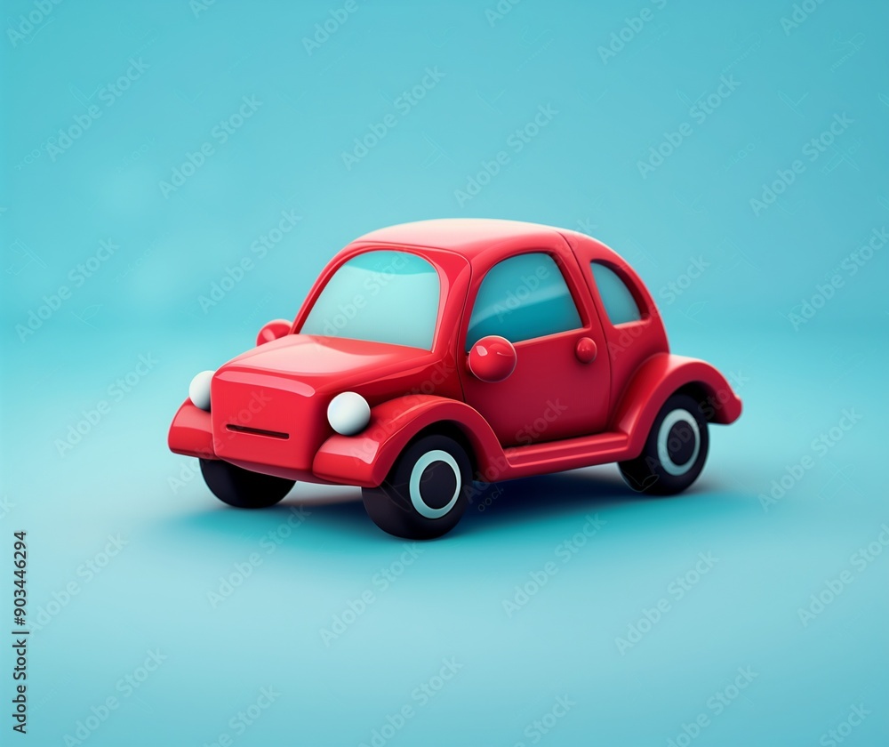 Cute Red Car Cartoon Illustration for Kids and Transportation Concepts on Blue Background Cute Red Car Cartoon Illustration for Kids and Transportation Concepts on Blue Background