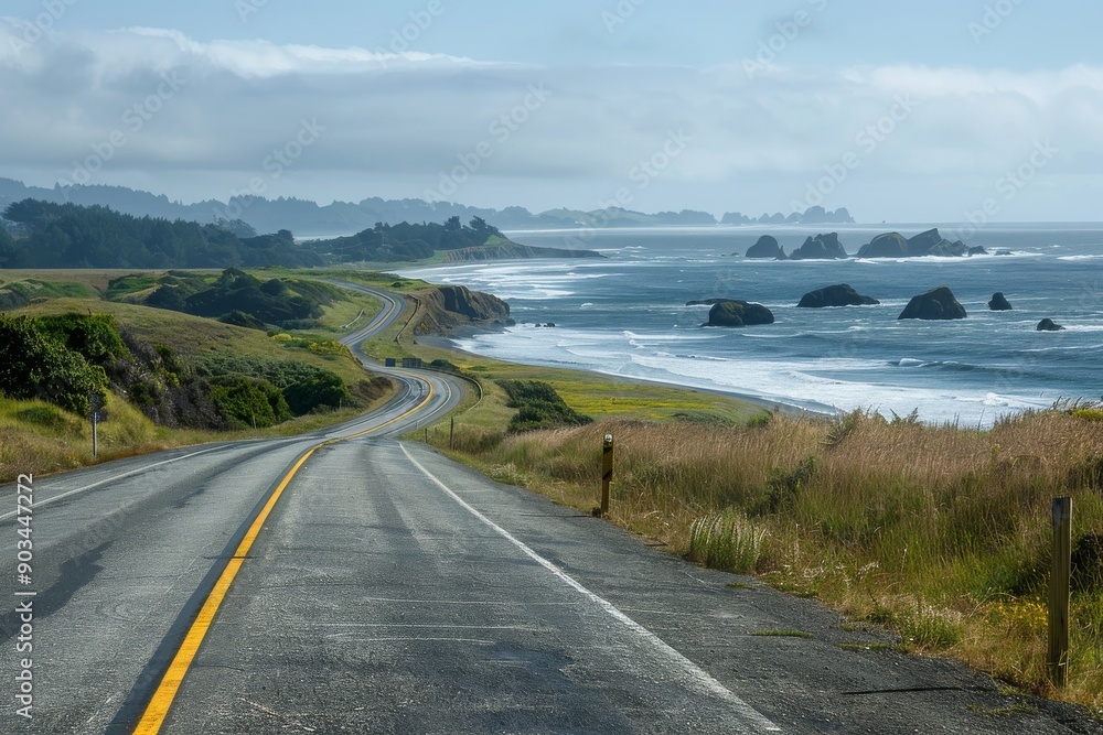 Fototapeta premium Coastal Highway Winding Through Scenic Landscape